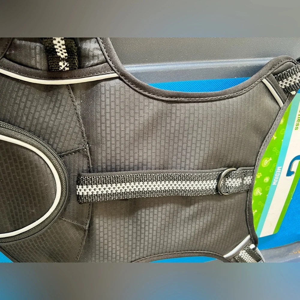 Black Dog Harness with Reflective Stripes